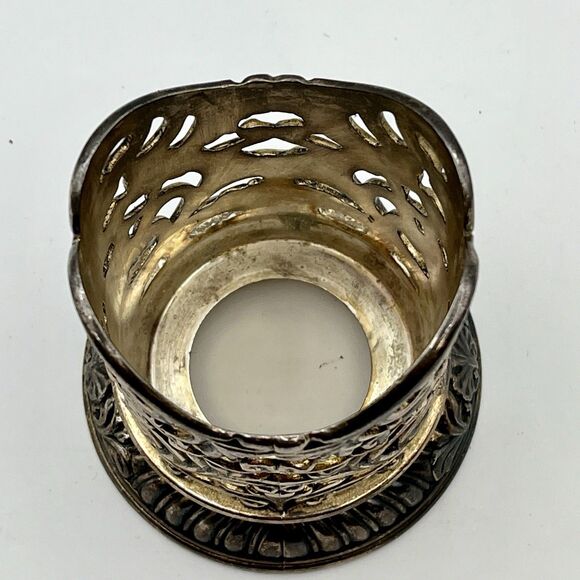 Vintage Neiman Marcus Silver Plated Filigree Glass Candle Holder Italy 3' Tall - Picture 3 of 7